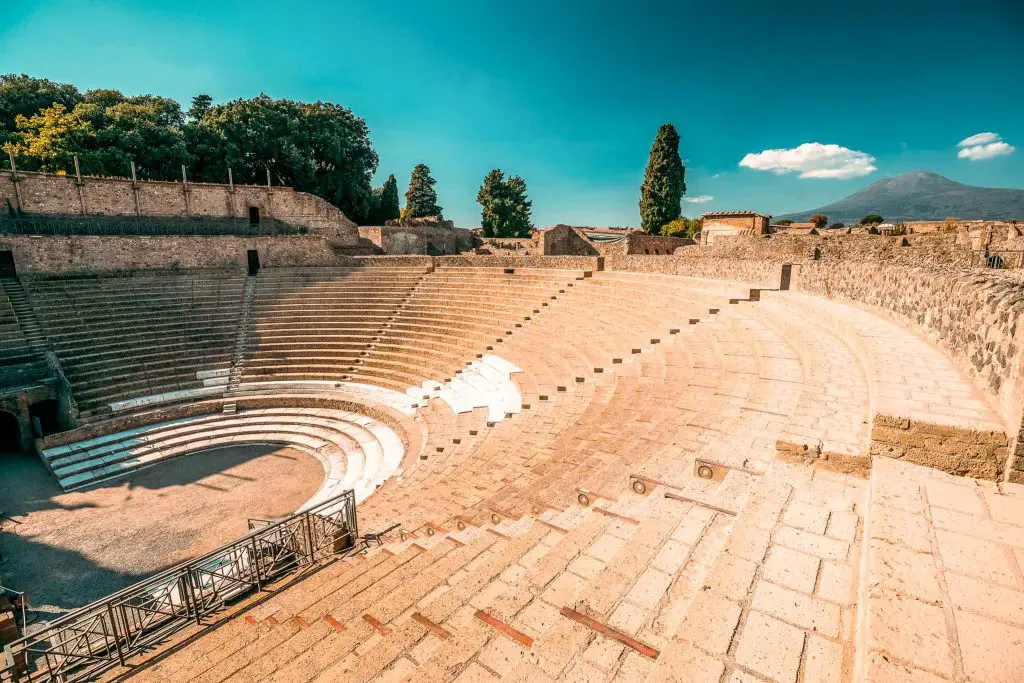 Pompeii, Italy. View Of Great Theatre Of Pompey In Sunny Day