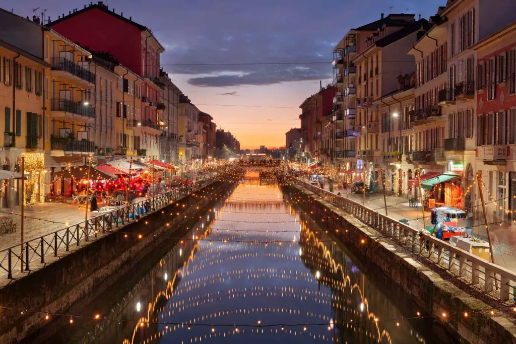 MilanOneDayTripNavigli Canal, Milan, Italy at Twilight